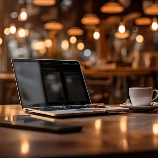 Cafe with Laptop and coffee on a table